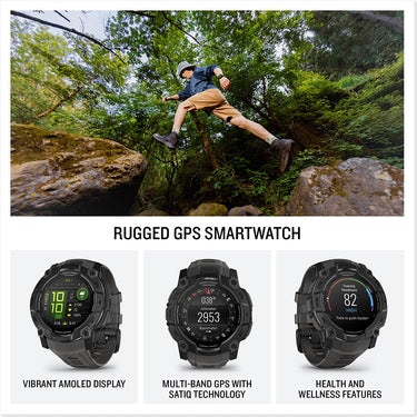 Garmin Instinct 3 50mm GPS Smartwatch, AMOLED + Wearable Light + 2 Yr Warranty Bundle
