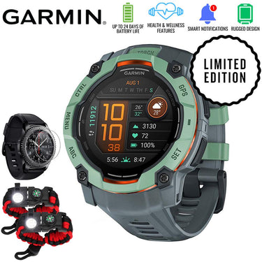 Garmin Instinct 3 50mm GPS Smartwatch, Neo Tropic w/ Twilight Band + Accessories Bundle