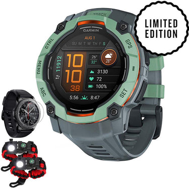 Garmin Instinct 3 50mm GPS Smartwatch, Neo Tropic w/ Twilight Band + Accessories Bundle