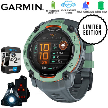 Garmin Instinct 3 50mm GPS Smartwatch, AMOLED + Wearable Light + 2 Yr Warranty Bundle