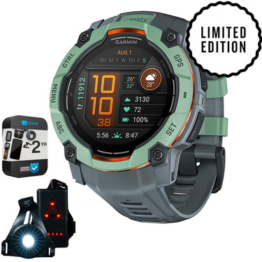 Garmin Instinct 3 50mm GPS Smartwatch, AMOLED + Wearable Light + 2 Yr Warranty Bundle