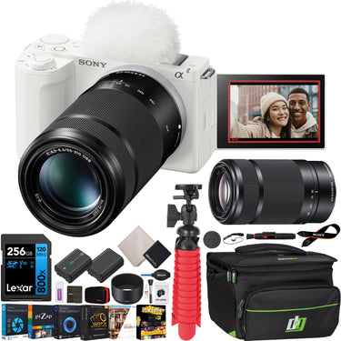 Sony ZV-E10 II Mirrorless Camera White + 55-210mm Lens Kit & Accessories Bundle
