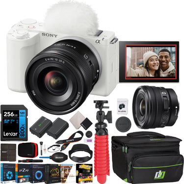 Sony ZV-E10 II Mirrorless Camera White + 10-20mm F4 G Lens Kit & Accessories Bundle