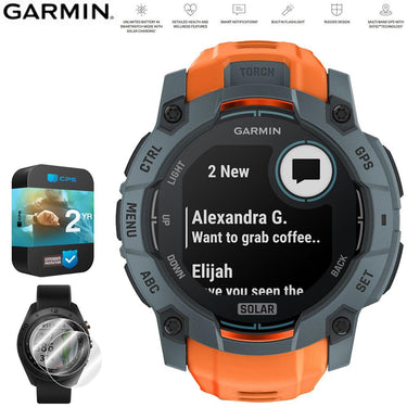 Garmin Instinct 3 50mm GPS Smartwatch Solar+2x Protector + 2 Yr Warranty Bundle