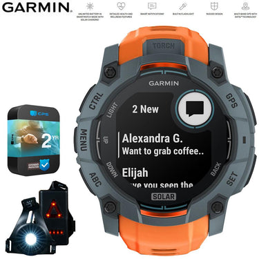 Garmin Instinct 3 50mm GPS Smartwatch Solar + Wearable Light+2Yr Warranty Bundle