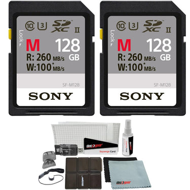 Sony Memory Card 128GB x 2, UHS-II SD, CL10, U3, Max R260MB/s Bundle with Accessories