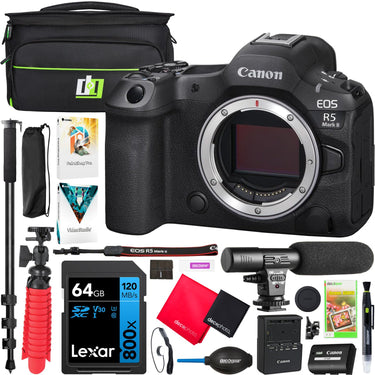 Canon EOS R5 Mark II Full Frame Mirrorless Camera Body + Microphone Monopod Kit Bundle