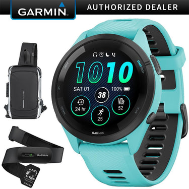 Garmin Forerunner 265 GPS Smartwatch, Aqua/Black w/ Garmin HRM 200 (XS-S) Bundle