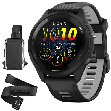 Garmin Forerunner 265 GPS Smartwatch, Black/Powder Gray w/ Garmin HRM 200 (XS-S) Bundle