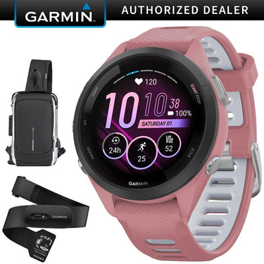 Garmin Forerunner 265S GPS Smartwatch, Light Pink/Whitestone w/ HRM 200 (XS-S) Bundle