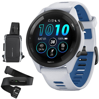 Garmin Forerunner 265 GPS Smartwatch, Whitestone/Tidal Blue w/ HRM 200 (XS-S) Bundle