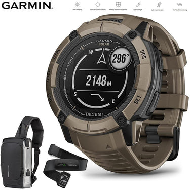 Garmin Instinct 2X Solar GPS Smartwatch Tan + Backpack & Heart Rate Strap M-XL