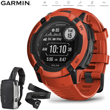 Garmin Instinct 2X Solar GPS Smartwatch Red + Backpack & Heart Rate Strap M-XL