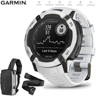 Garmin Instinct 2X Solar Smartwatch Whitestone+Backpack & Heart Rate Strap M-XL