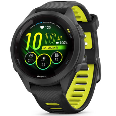 Garmin Forerunner 265S GPS Smartwatch, Black/Amp Yellow w/ Garmin HRM 200 (M-XL) Bundle