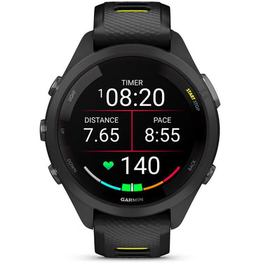 Garmin Forerunner 265S GPS Smartwatch, Black/Amp Yellow w/ Garmin HRM 200 (M-XL) Bundle
