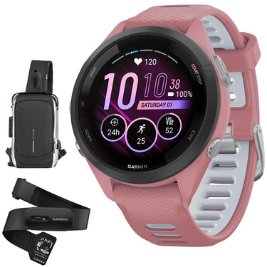 Garmin Forerunner 265S GPS Smartwatch, Light Pink/Whitestone w/ HRM 200 (M-XL) Bundle