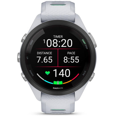 Garmin Forerunner 265S GPS Smartwatch, Whitestone/Neo Tropic w/ HRM 200 (M-XL) Bundle