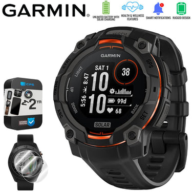 Garmin Instinct 3 45mm GPS Smartwatch, SOLAR + 2x Protector + 2 Yr Warranty Bundle