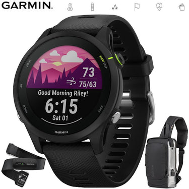 Garmin Forerunner 255 GPS Smartwatch Black with Backpack & Heart Rate Strap XS-S