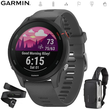 Garmin Forerunner 255 GPS Smartwatch Gray with Backpack & Heart Rate Strap XS-S