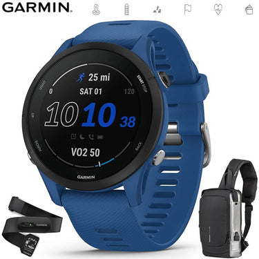 Garmin Forerunner 255 GPS Smartwatch Blue with Backpack & Heart Rate Strap XS-S