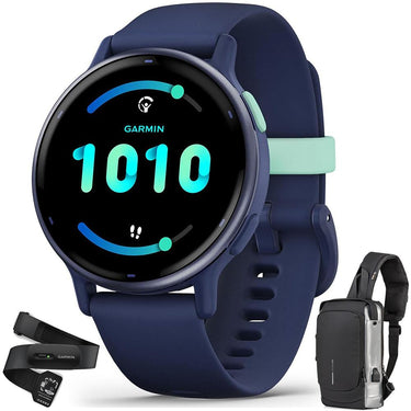 Garmin Vivoactive 5 Fitness Smartwatch Navy + Backpack & Heart Rate Strap M-XL