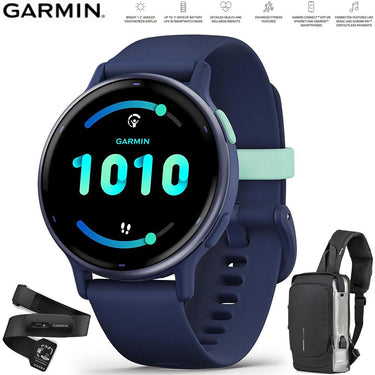 Garmin Vivoactive 5 Fitness Smartwatch Navy + Backpack & Heart Rate Strap M-XL