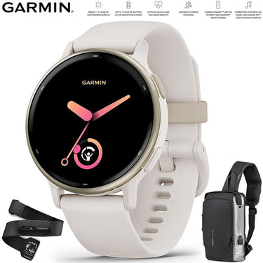 Garmin Vivoactive 5 Fitness Smartwatch Ivory + Backpack & Heart Rate Strap M-XL