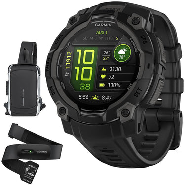 Garmin Instinct 3 45mm Outdoor GPS Smartwatch, AMOLED, Black w/ HRM 200 (XS-S) Bundle