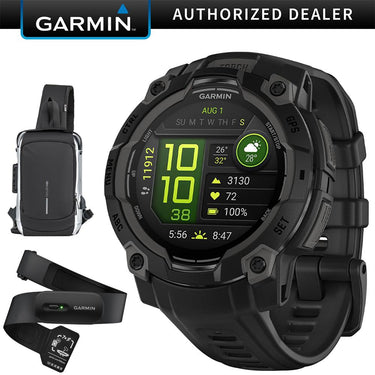 Garmin Instinct 3 45mm Outdoor GPS Smartwatch, AMOLED, Black w/ HRM 200 (M-XL) Bundle