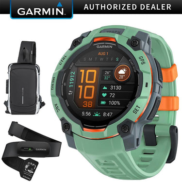 Garmin Instinct 3 45mm Outdoor GPS Smartwatch, AMOLED w/ Garmin HRM 200 (M-XL) Bundle