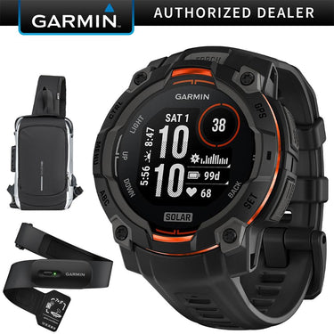 Garmin Instinct 3 45mm Outdoor GPS Smartwatch, SOLAR, Black w/ HRM 200 (XS-S) Bundle
