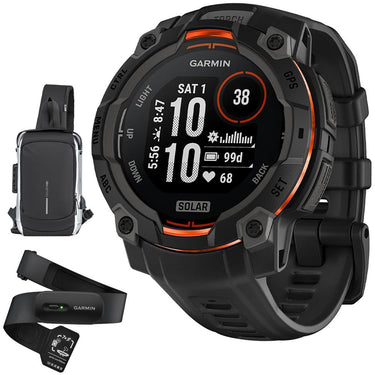 Garmin Instinct 3 45mm Outdoor GPS Smartwatch, SOLAR, Black w/ HRM 200 (XS-S) Bundle