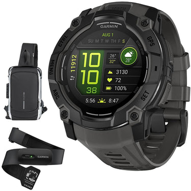 Garmin Instinct 3 50mm Outdoor GPS Smartwatch, AMOLED, Black w/ HRM 200 (XS-S) Bundle