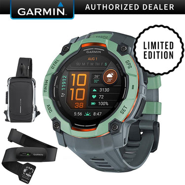 Garmin Instinct 3 50mm Outdoor GPS Smartwatch, AMOLED w/ HRM 200 (XS-S) Bundle