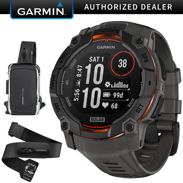 Garmin Instinct 3 50mm Outdoor GPS Smartwatch, SOLAR, Black w/ HRM 200 (M-XL) Bundle