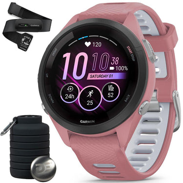 Garmin Forerunner 265S GPS Smartwatch Pink/Whitestone +Bottle & Heart Strap XS-S