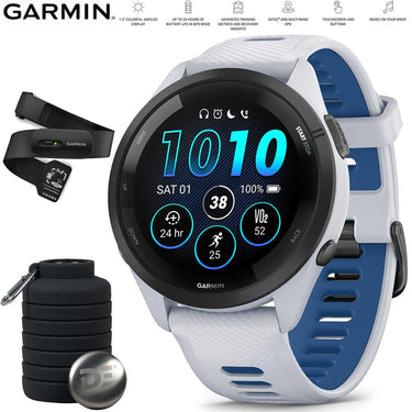 Garmin Forerunner 265 GPS Smartwatch Whitestone/Blue + Bottle & Heart Strap XS-S