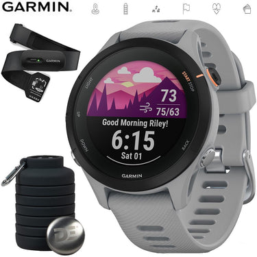 Garmin Forerunner 255S GPS Smartwatch Powder Grey+Bottle & Heart Rate Strap XS-S