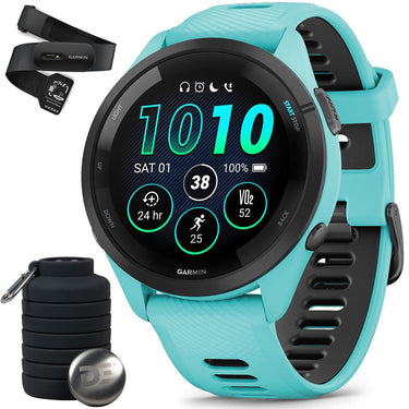 Garmin Forerunner 265 GPS Smartwatch Aqua/Black + Bottle & Heart Rate Strap M-XL