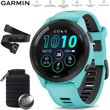 Garmin Forerunner 265 GPS Smartwatch Aqua/Black + Bottle & Heart Rate Strap M-XL