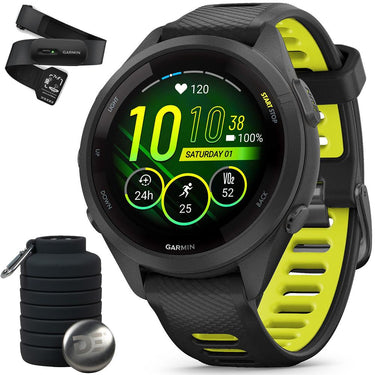 Garmin Forerunner 265S GPS Smartwatch Black/Yellow + Bottle & Heart Strap M-XL