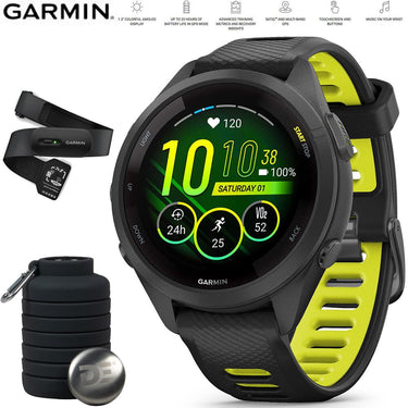 Garmin Forerunner 265S GPS Smartwatch Black/Yellow + Bottle & Heart Strap M-XL
