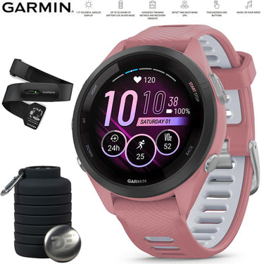 Garmin Forerunner 265S GPS Smartwatch Pink/Whitestone +Bottle & Heart Strap M-XL