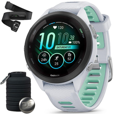 Garmin Forerunner 265S GPS Smartwatch Whitestone/Neo + Bottle & Heart Strap M-XL