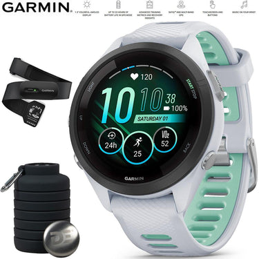 Garmin Forerunner 265S GPS Smartwatch Whitestone/Neo + Bottle & Heart Strap M-XL