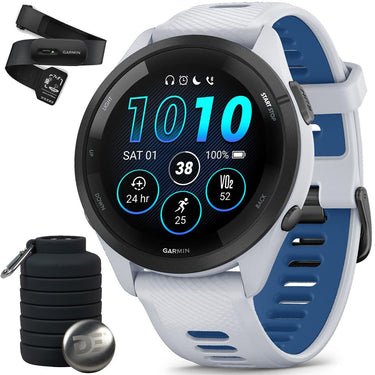 Garmin Forerunner 265 GPS Smartwatch Whitestone/Blue + Bottle & Heart Strap M-XL