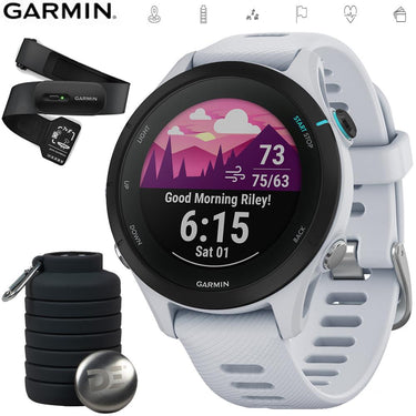 Garmin Forerunner 255 Music GPS Smartwatch White +Bottle & Heart Rate Strap M-XL