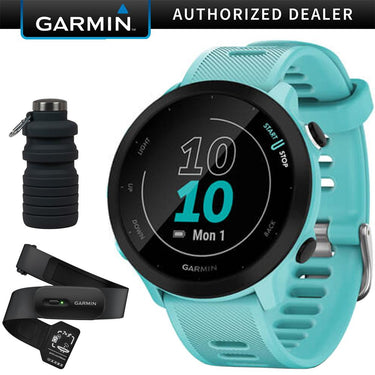 Garmin Forerunner 55 GPS Running Watch & Activity Tracker, Aqua + HRM 200 (XS-S) Bundle